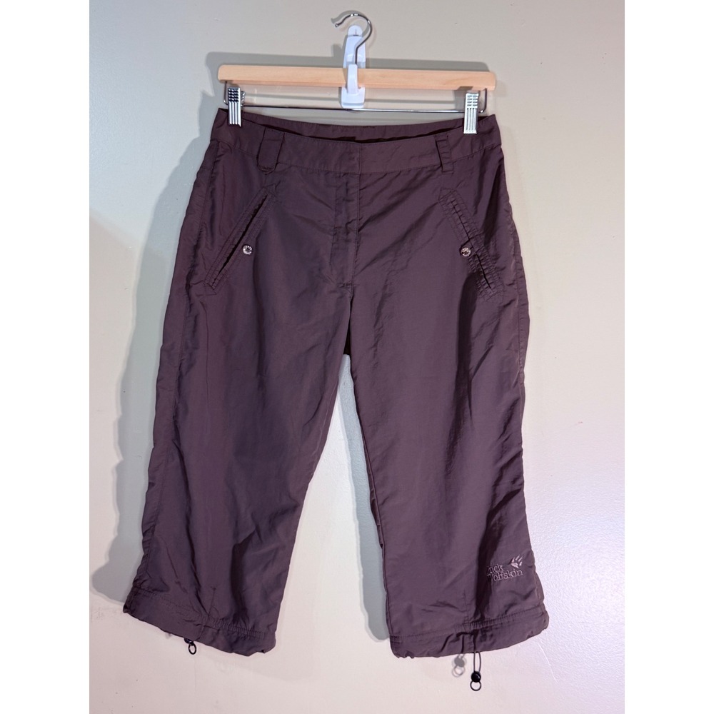 Jack Wolfskin Womens Travel Hiking Pants Olive Green Brown Cropped Capris Size S